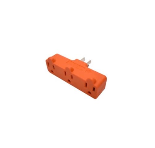 Aida 15A Grounding Outlet Adapter, Single to Triple, 3-Wire, 125V, Orange
