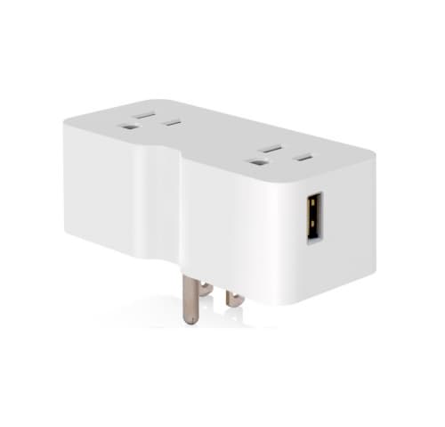 Aida 15A Double Outlet Converter w/ Type A USB, 125V