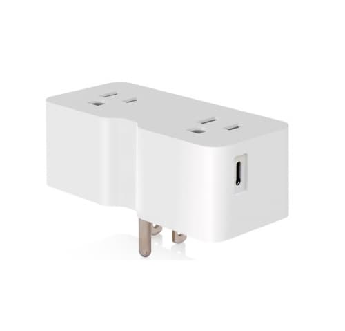 Aida 15A Double Outlet Travel Adapter w/ Type A & C USB, 125V