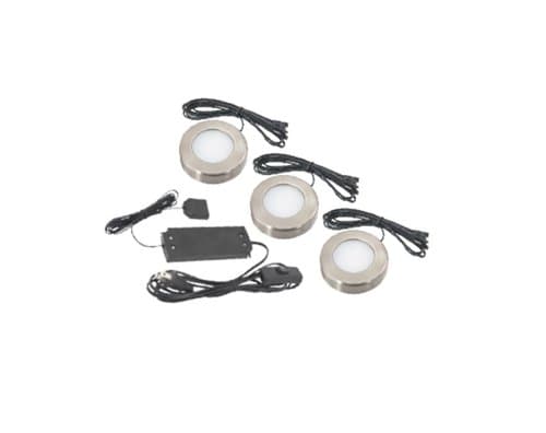 American Lighting 3.2W Omni LED Puck Light, Dimmable, 145 lm, 12V, 2700K, Nickel, Three Puck Kit