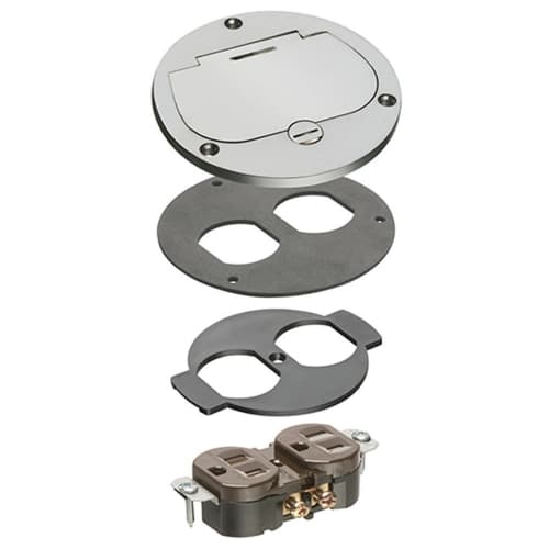 Arlington Industries Metal Cover Trim Kit w/ Single Flip Lid & Receptacle, Nickel