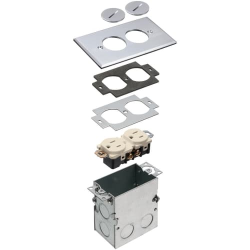 Arlington Industries 1-Gang Floor Box Kit w/ Threaded Plug & Receptacle, Steel, Nickel