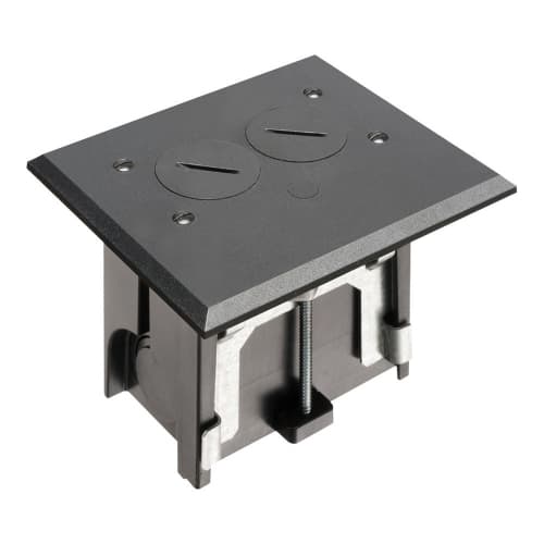 Arlington Adjustable Floor Box w/ Threaded Plug & Receptacle, Rectangular, Black