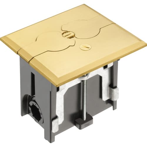 Arlington Industries Adjustable Floor Box w/ Flip Lid & Receptacle, Rectangular, Brass