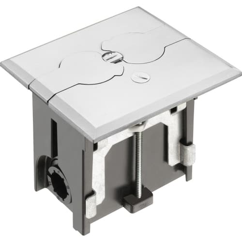 Arlington Industries Adjustable Floor Box w/ Flip Lid & Receptacle, Rectangular, Nickel