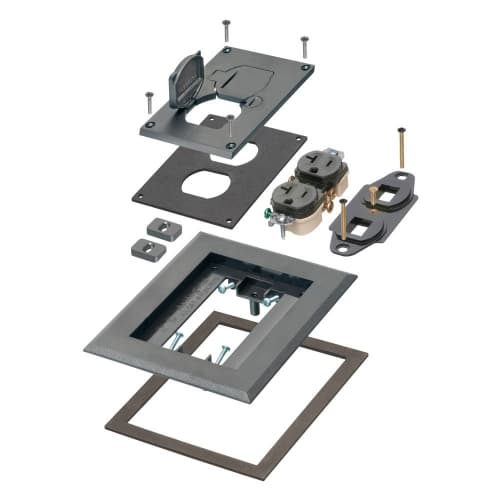 Arlington 1-Gang Frame Kit w/ Flip Lids & Receptacle for Gangable Box, Plastic, BK