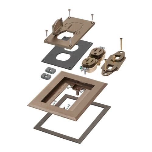 Arlington 1-Gang Frame Kit w/ Flip Lids & Receptacle for Gangable Box, Plastic, BR