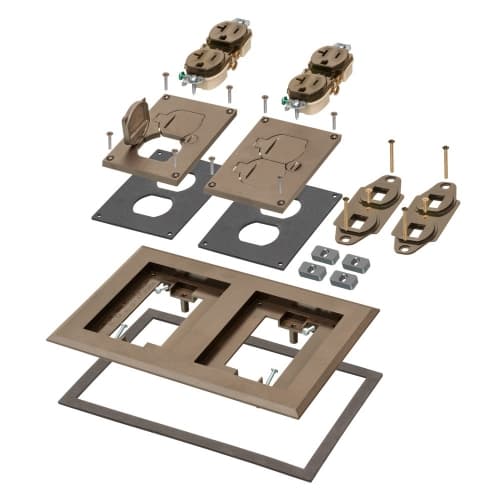 Arlington 2-Gang Frame Kit w/ Flip Lids & Receptacle for Gangable Box, Plastic, BR