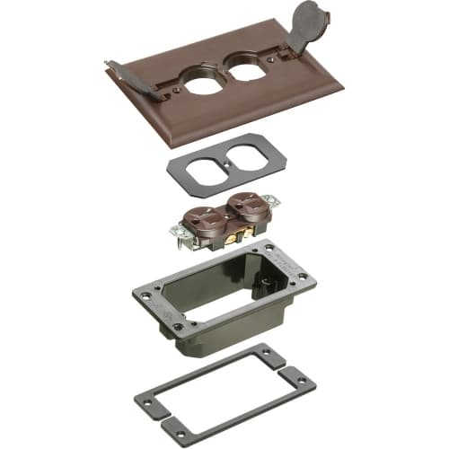 Arlington Industries Concrete Trim Kit w/ Flip Lid & Receptacle, Non-Metallic, Brown