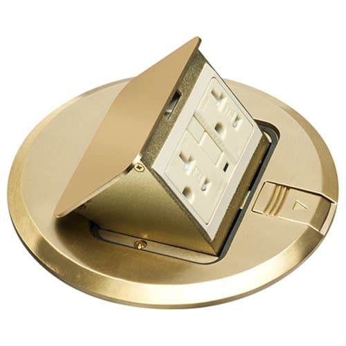 Arlington Trapdoor Cover Kit w/ 20A TR GFCI Receptacle for Concrete Box, Brass