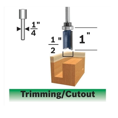 Bosch 1/2-in x 1-in Top Bearing Straight Router Bit, Carbide Tipped, 2-Flute