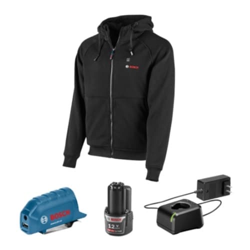 Bosch 2XL Heated Hoodie Kit w/ Portable Power Adapter & Battery, 12V