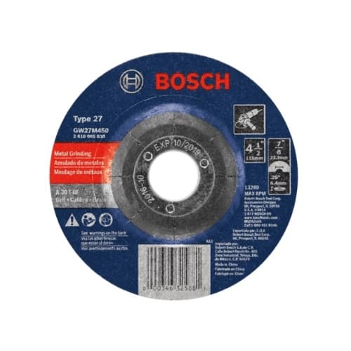 Bosch 4-1/2-in Abrasive Wheel, Metal Grinding, Type 27, 30 Grit, 7/8 Arbor