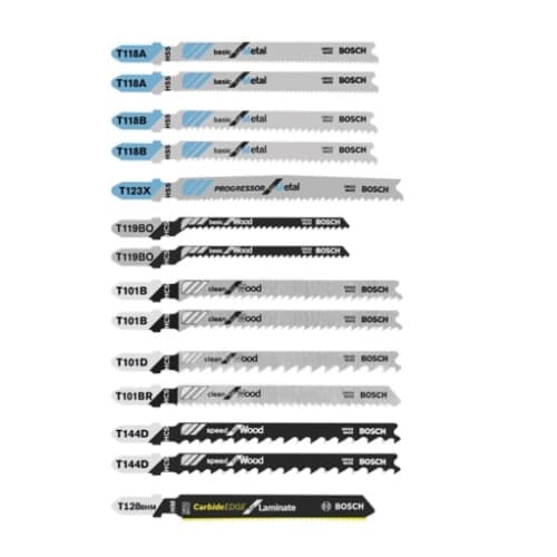 Bosch 14 pc. T-Shank Jig Saw Blade Set, Laminate/Wood/Metal