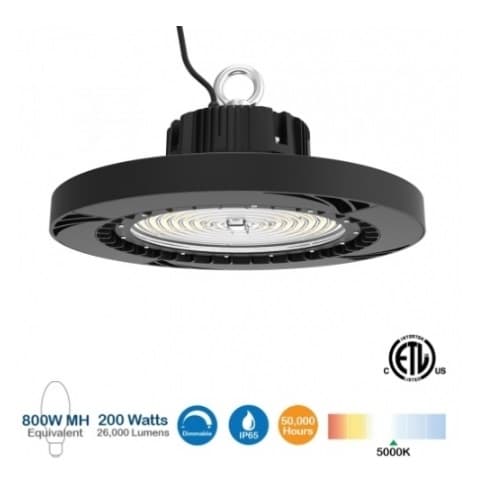 NovaLux 200W LED UFO High Bay, 600W HPS Replacement, 30000 lm, 0-10V Dimmable, 5000K, 480V