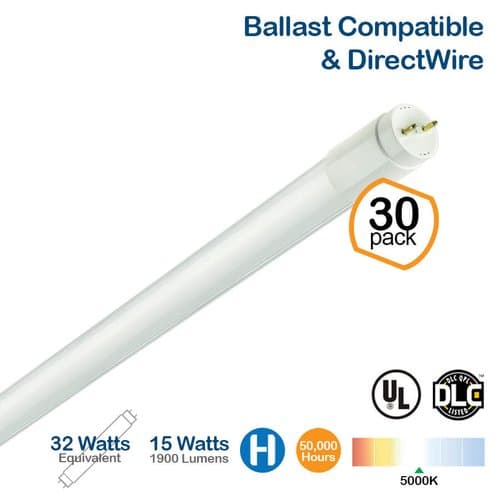 Bymea 15W 4-Ft T8 LED Hybrid Tube (32W Fluorescent Replacement), 5000K