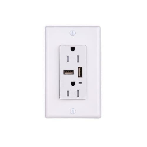 CyberTech 3.1 Amp Duplex Outlet w/ 2 USB Ports, White