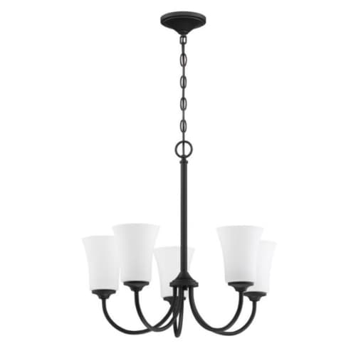 Craftmade Gwyneth Chandelier Fixture w/o Bulbs, 5 Lights, Flat Black/White Glass