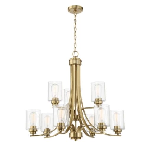 Craftmade Bolden Chandelier Fixture w/o Bulbs, 9 Lights, Satin Brass/Clear Glass