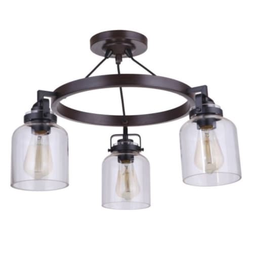 Craftmade Foxwood Semi Flush Fixture w/o Bulbs, 3 Lights, Flat Black/Dark Teak