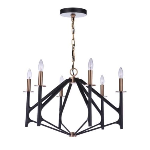 Craftmade The Reserve Chandelier Fixture w/o Bulbs, 6 Lights, Flat Black/Brass