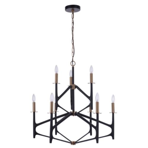 Craftmade The Reserve Chandelier Fixture w/o Bulbs, 9 Lights, Flat Black/Brass