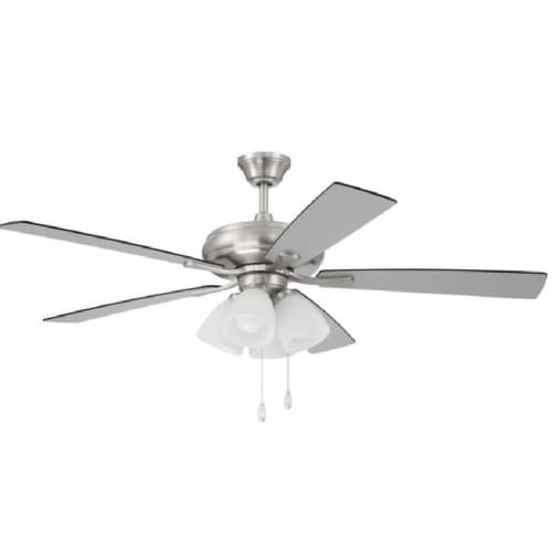 Craftmade 52-in 59W Eos Ceiling Fan, 4 Light, 3-Speed, 5-Blade, Nickel/Greywood