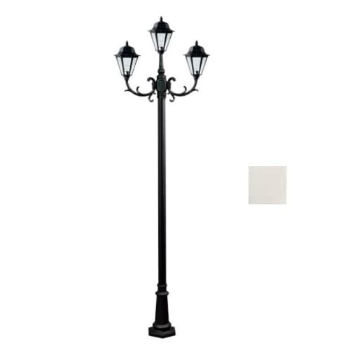 Dabmar 16W LED 10-ft Daniella Post Top Fixture, Three-Head, White/Frosted
