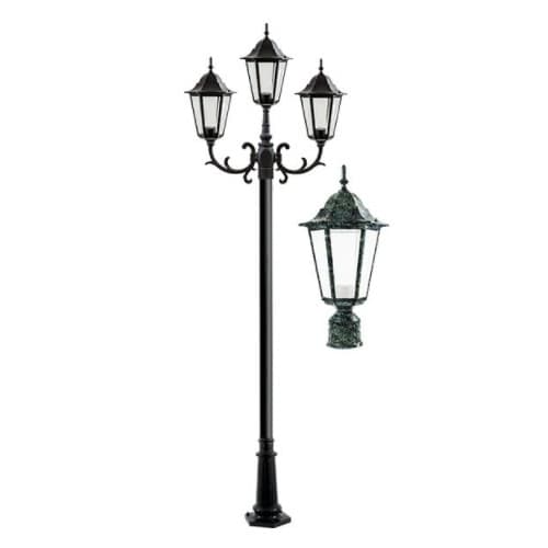 Dabmar 16W 10-ft LED Lamp Post, Three-Head, 1550 lm, Green/Clear, 3000K