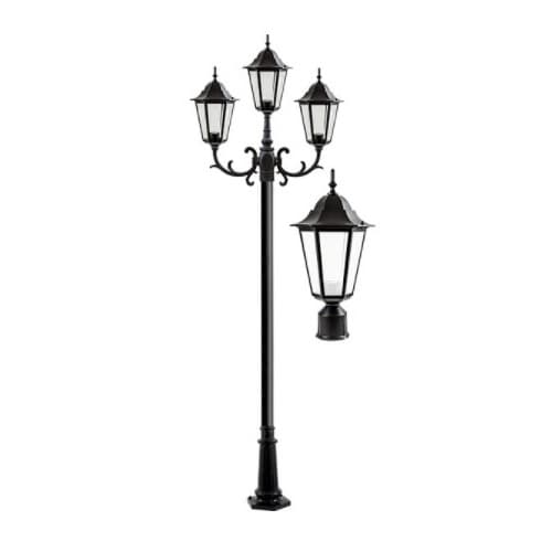 Dabmar 6W 10-ft LED Post, Three-Head, 1550 lm, 120V, Black/Clear, 3000K