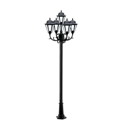 Dabmar 16W 10-ft LED Lamp Post, Five-Head, 1600 lm, 120V, Black/Clear, 6500K