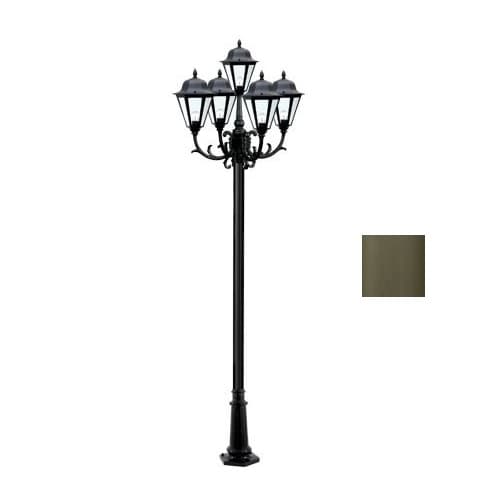 Dabmar 16W 10-ft LED Lamp Post, Five-Head, 1600 lm, Bronze/Frosted, 6500K