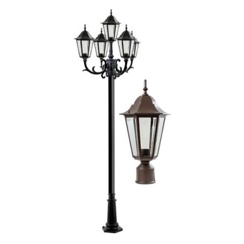 Dabmar 16W 10-ft LED Lamp Post, Five-Head, 1550 lm, 120V, Bronze/Clear, 3000K