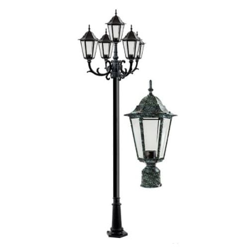 Dabmar 16W 10-ft LED Lamp Post, Five-Head, 1600 lm, 120V, Green/Clear, 6500K