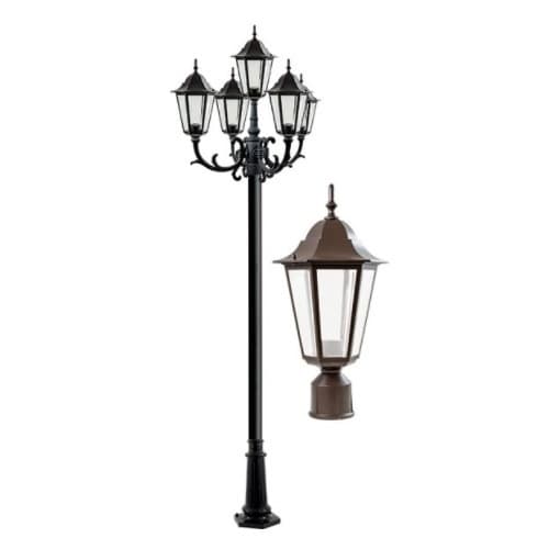 Dabmar 9W 10-ft LED Lamp Post, Five-Head, 1600 lm, Bronze/Frosted, 6500K