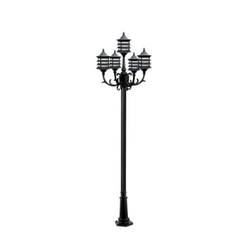 Dabmar 9W 8-ft LED Lamp Post, Three-Head, A19, 1600 lm, 120V, Black, 6500K