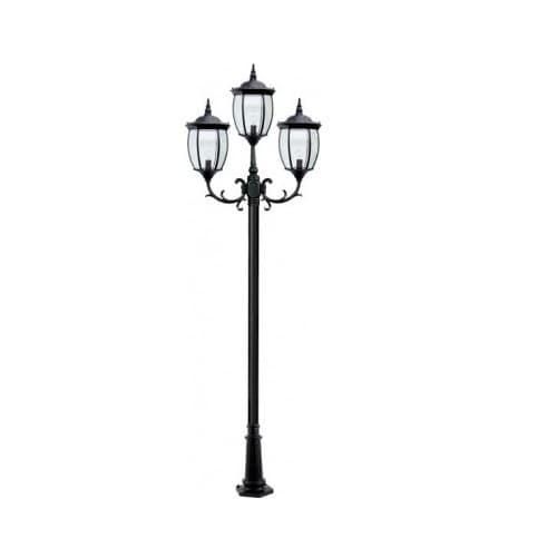 Dabmar 11-ft 6W LED Victoria Lamp Post, Three-Head, A19, 120V, 6500K,  Black