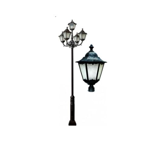 Dabmar 30W Five Light Lantern LED Lamp Post Fixture w/Crackled Glass, Verde Green