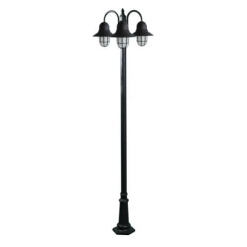 Dabmar 18W LED Three Headed Post Light Fixture w/ Guard, A19, 120V, 3000K, BK