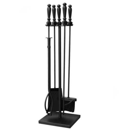 UniFlame 32-in Fireset w/ Ball Handles, 5-Piece, Wrought Iron, Black