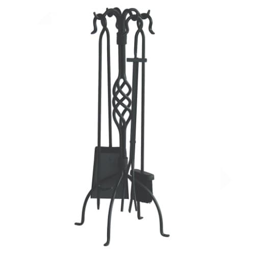 UniFlame 28-in Fireset w/ Center Weave & Crook Handles, 5-Piece, Black