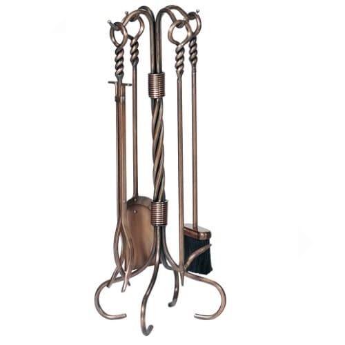 UniFlame 30-in Fireset w/ Ring & Twist Handles, 5-Piece, Antique Copper