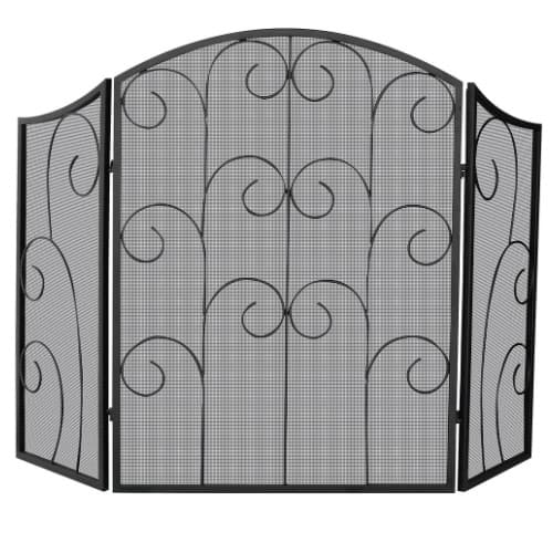 UniFlame Fireplace Screen, Decorative Scroll, Wrought Iron, 3-Panel, Black