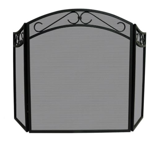 UniFlame Fireplace Screen w/ Arch Top, Decorative Scroll, Iron, 3-Panel, Black