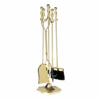 31-in 5pc Polished Brass Finish Fireset w/ Ball Handles