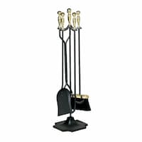 31-in 5pc Black & Polished Brass Finish Fireset w/ Ball Handles