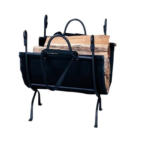 UniFlame 23-in Wide Deluxe Black Wrought Iron Log Holder w/ Carrier Carrier