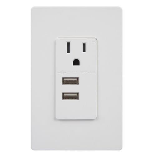 Enerlites White Dual USB Tamper Resistant Single Receptacle