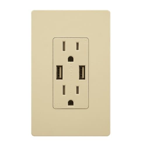 Enerlites Ivory Tamper Resistant 2 USB Port Charger 15A Receptacle