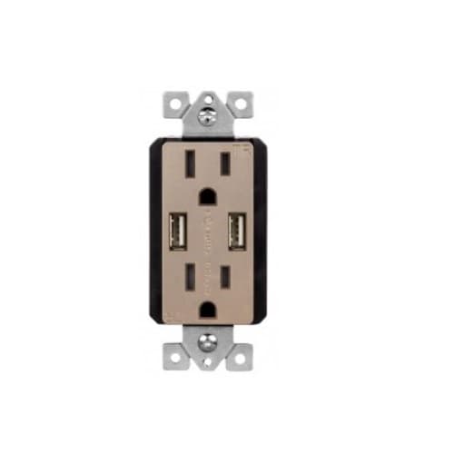 Enerlites 15 Amp Dual USB Type-A Charger Tamper Resistant Duplex Receptacle, Nickel